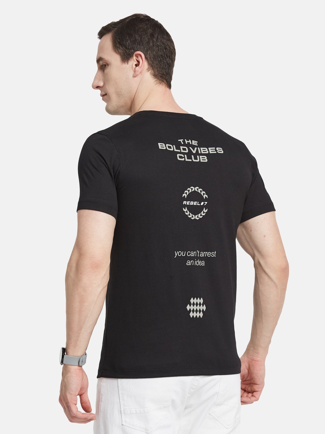 BACK  PRINT ROUND NECK SINGLE JERSEY KNIT T-SHIRT