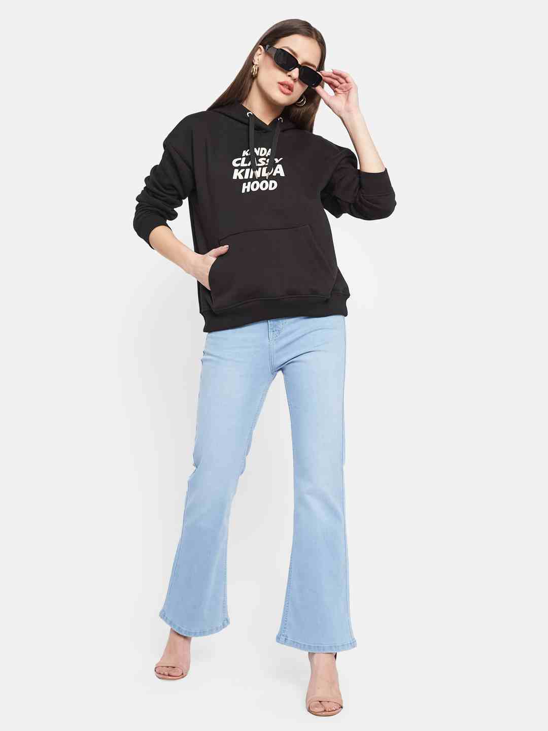 METTLE Women Printed Hooded Sweatshirt