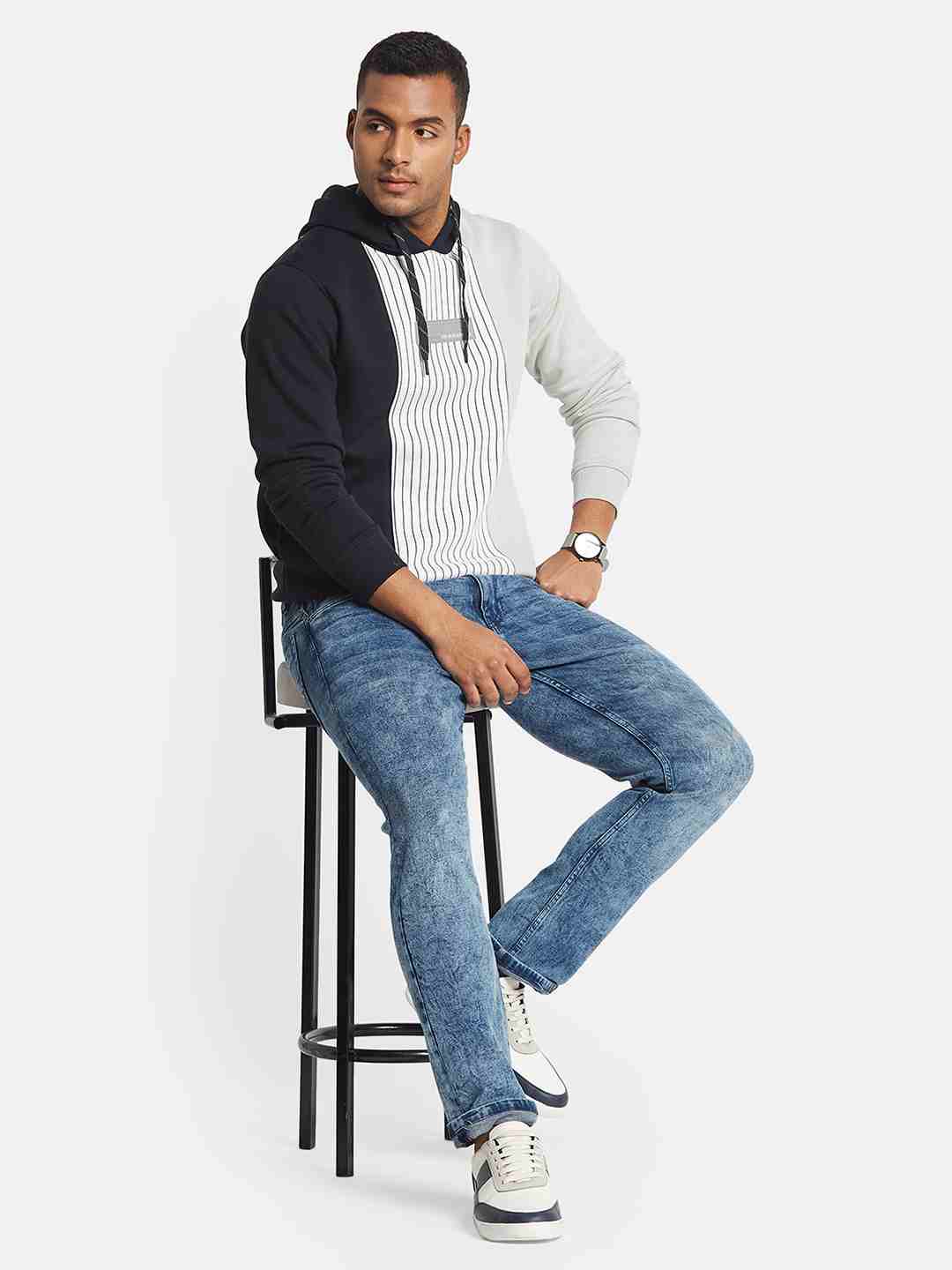 Octave AW24 Men Colourblocked Long Sleeves Hooded Sweatshirt