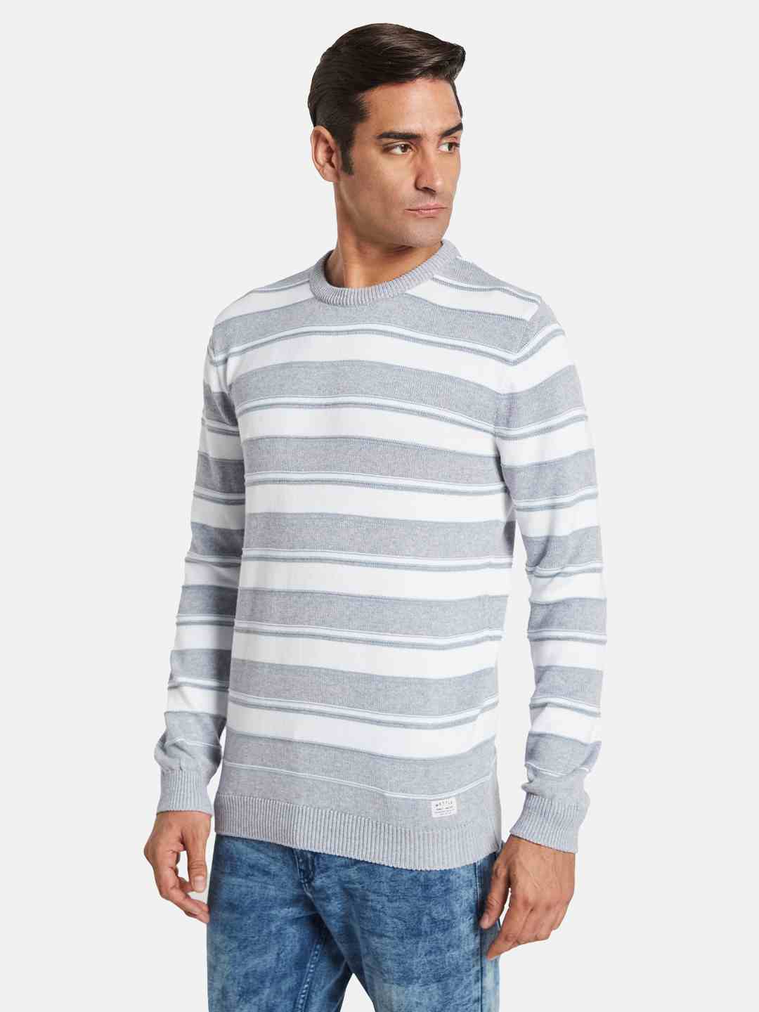 METTLE Men Striped Cotton Pullover