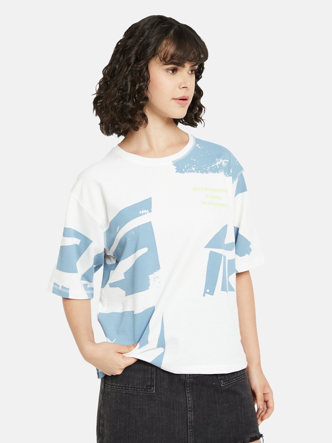 METTLE Women Abstract Printed Round Neck Cotton T-shirt