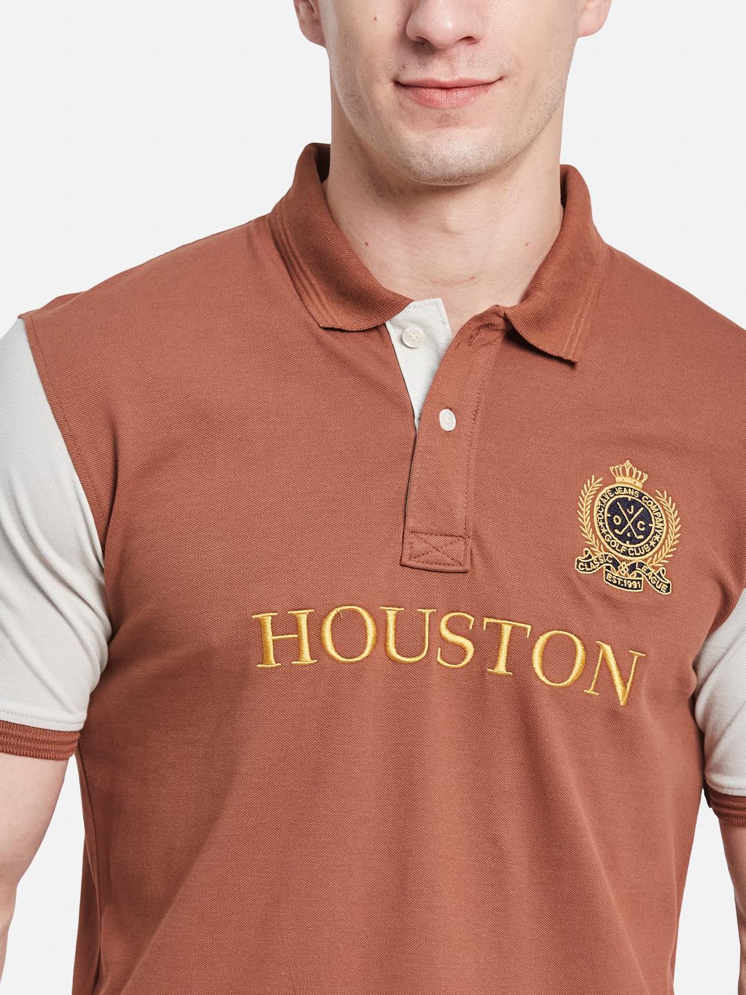 CHEST PRINT POLO NECK EMBROIDED APPLIQUE PIQUE LYCRA T-SHIRT
