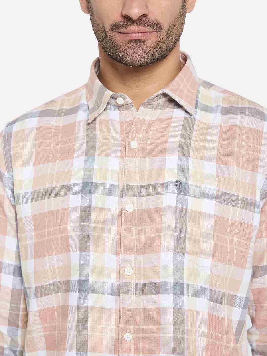 METTLE Men Spread Collar Tartan Checked Cotton Casual Shirt