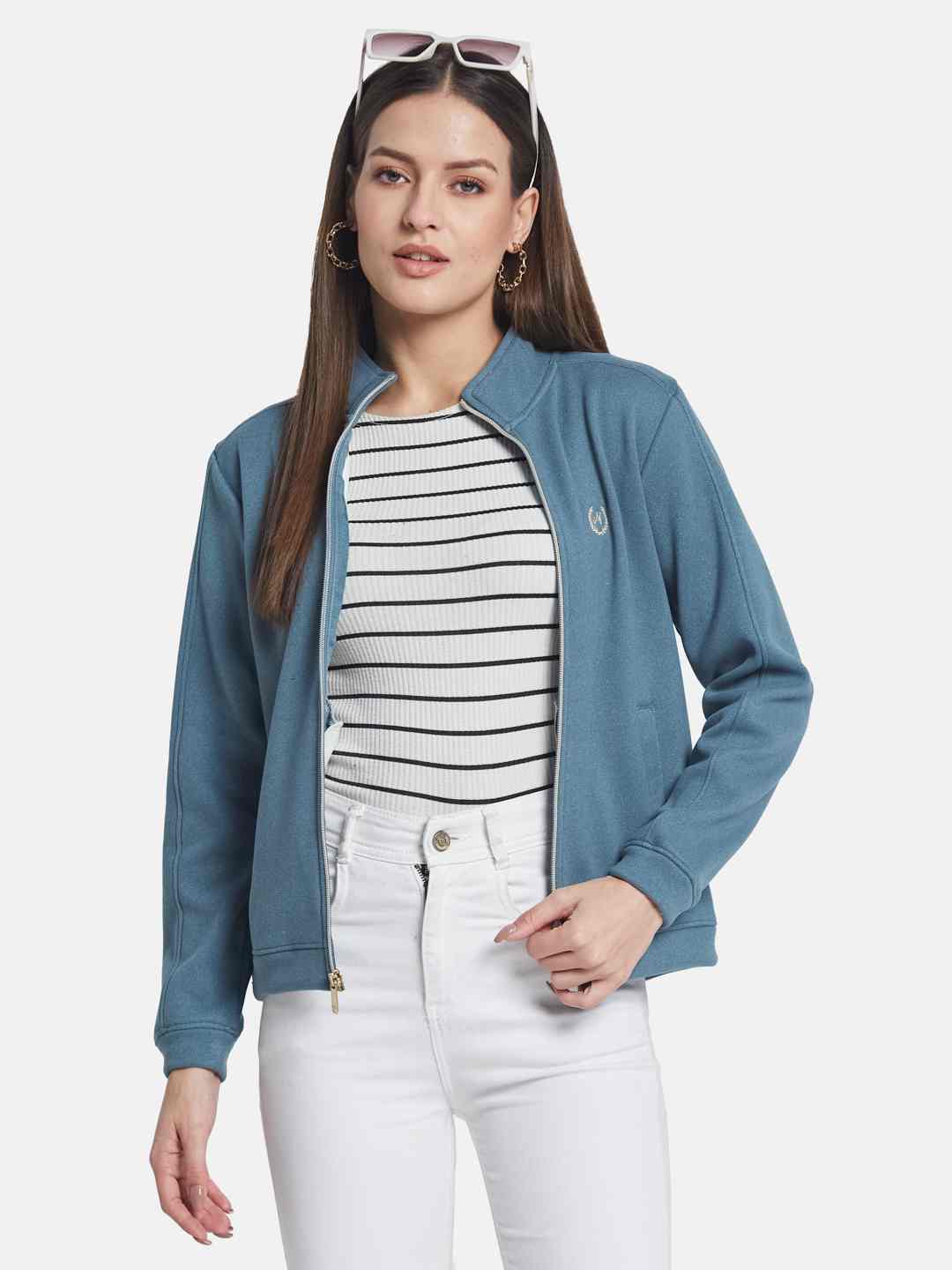 METTLE Women Mandarin Collar Long Sleeves Sweatshirt