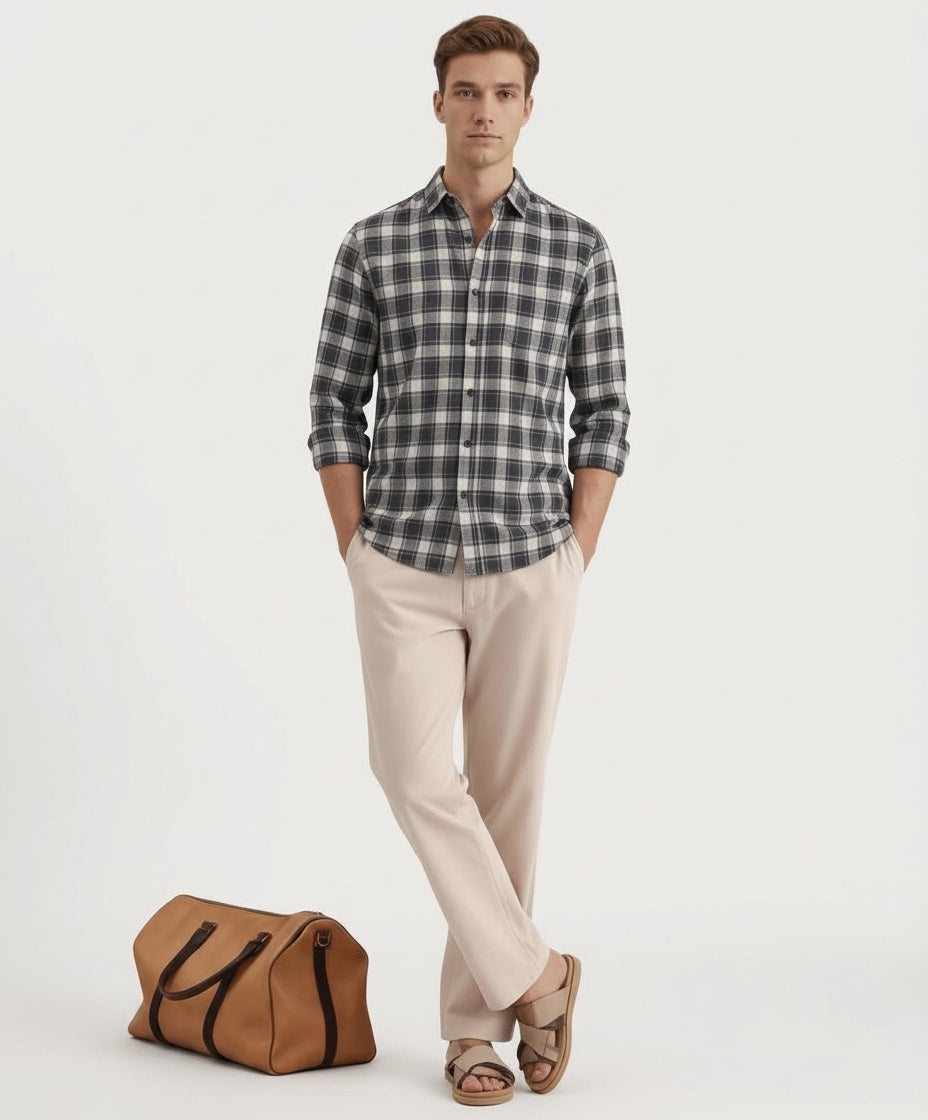 Men Checked Polo Neck Casual Shirt