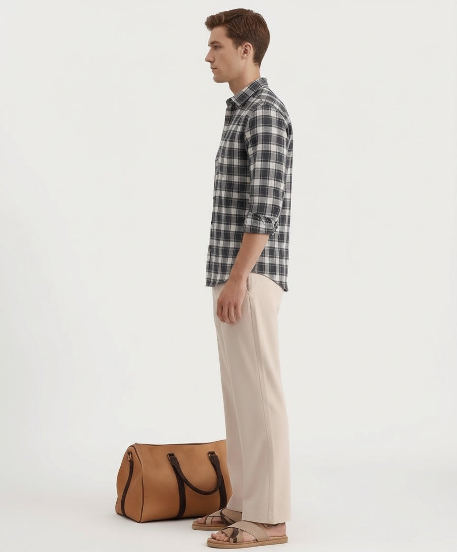 Men Checked Polo Neck Casual Shirt