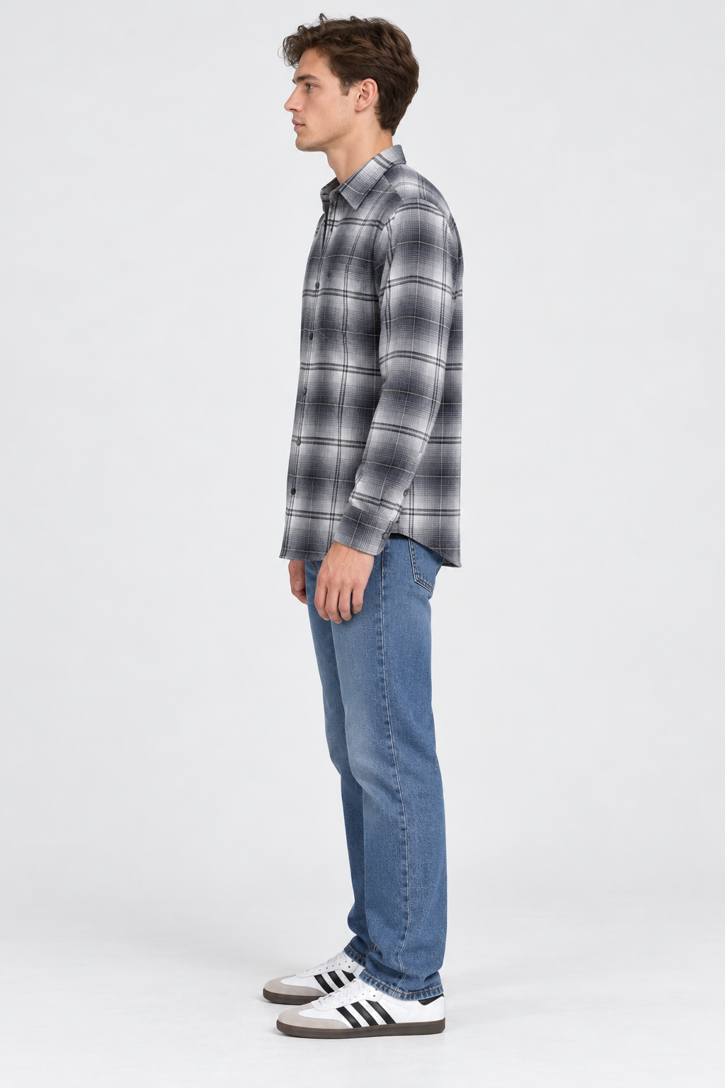 Men's Regular Fit Twill Brushed Checkered Full Sleeve Shirt with Spread Collar and Chest Pocket – Denim