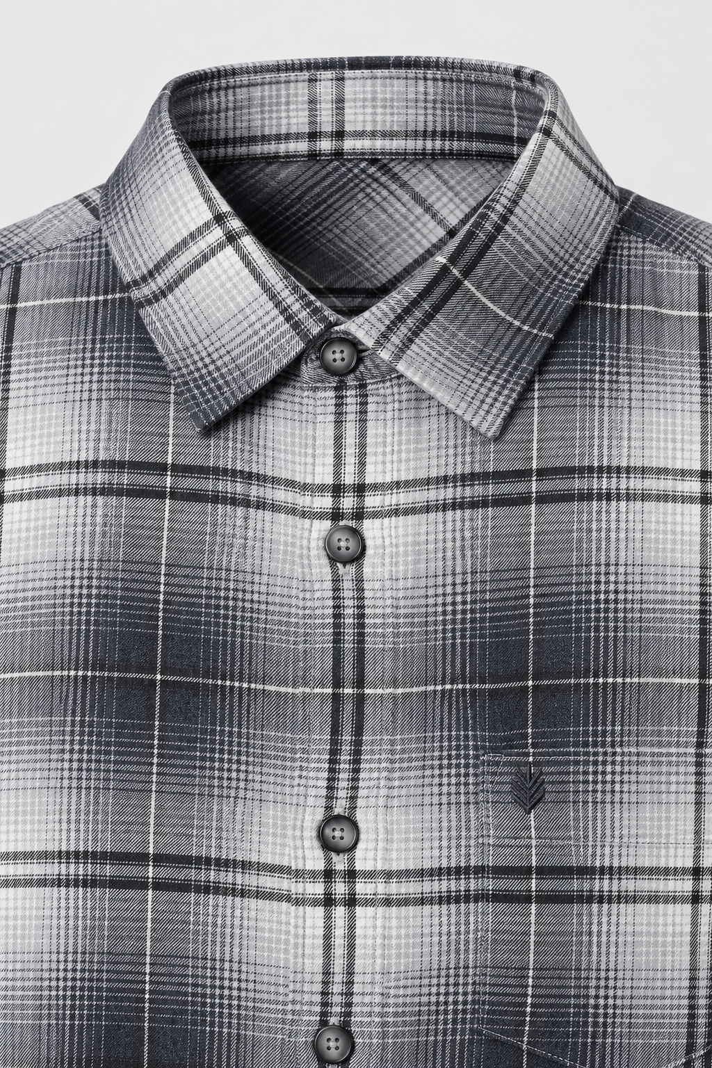 Men's Regular Fit Twill Brushed Checkered Full Sleeve Shirt with Spread Collar and Chest Pocket – Denim