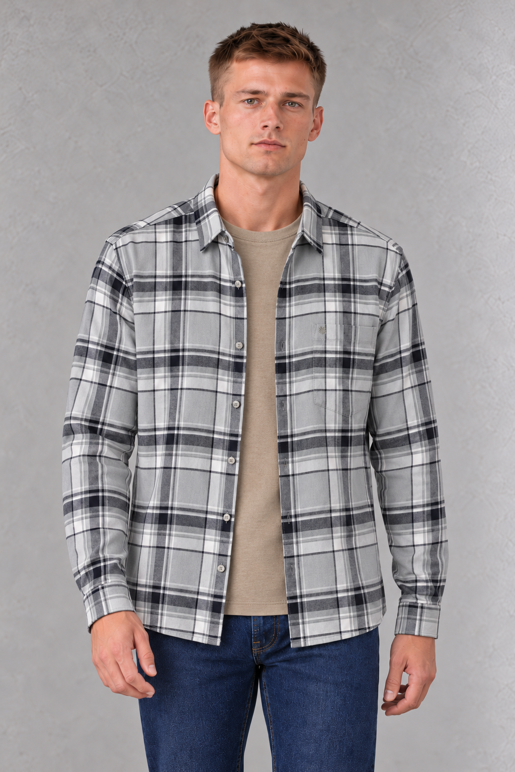 Men's Regular Fit Twill Brushed Checkered Full Sleeve Shirt with Spread Collar and Chest Pocket – Fern