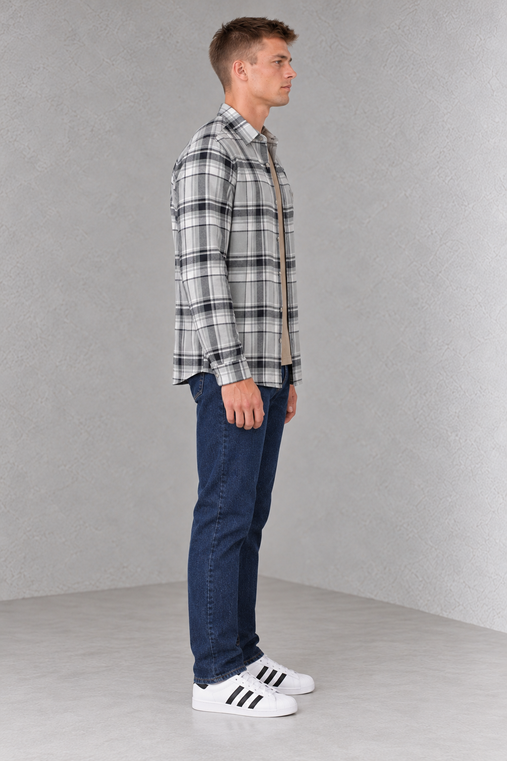 Men's Regular Fit Twill Brushed Checkered Full Sleeve Shirt with Spread Collar and Chest Pocket – Fern