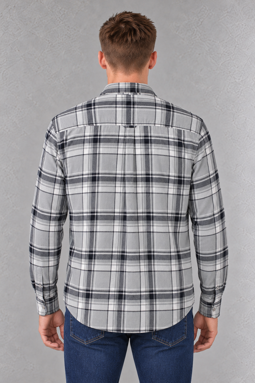 Men's Regular Fit Twill Brushed Checkered Full Sleeve Shirt with Spread Collar and Chest Pocket – Fern