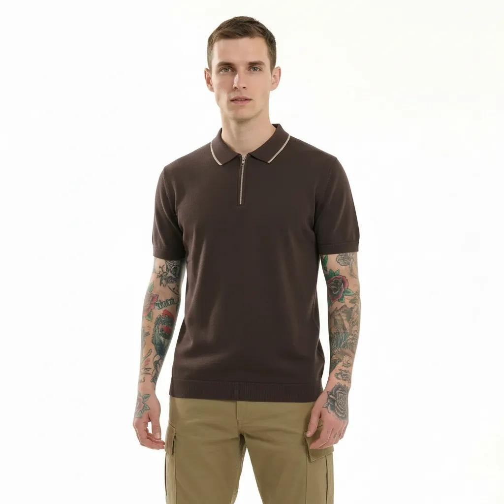 METTLE Men Coffee Polo Collar T-shirt