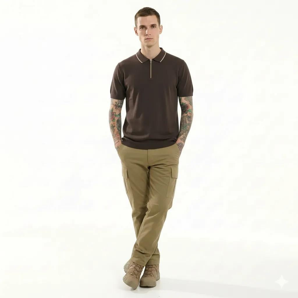 METTLE Men Coffee Polo Collar T-shirt