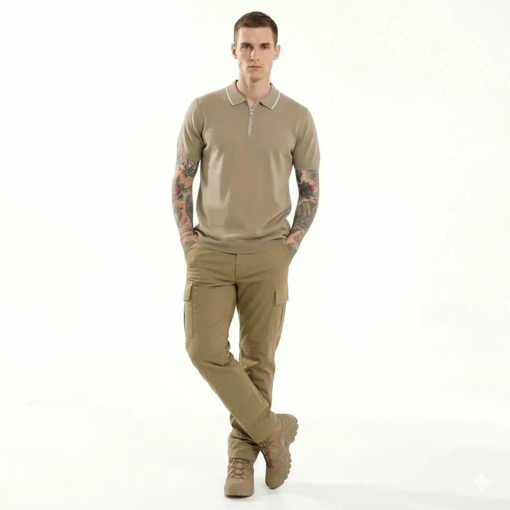 METTLE Men Khaki Polo Collar T-shirt