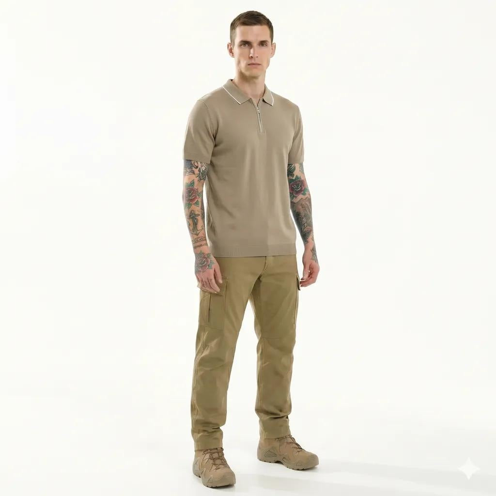 METTLE Men Khaki Polo Collar T-shirt