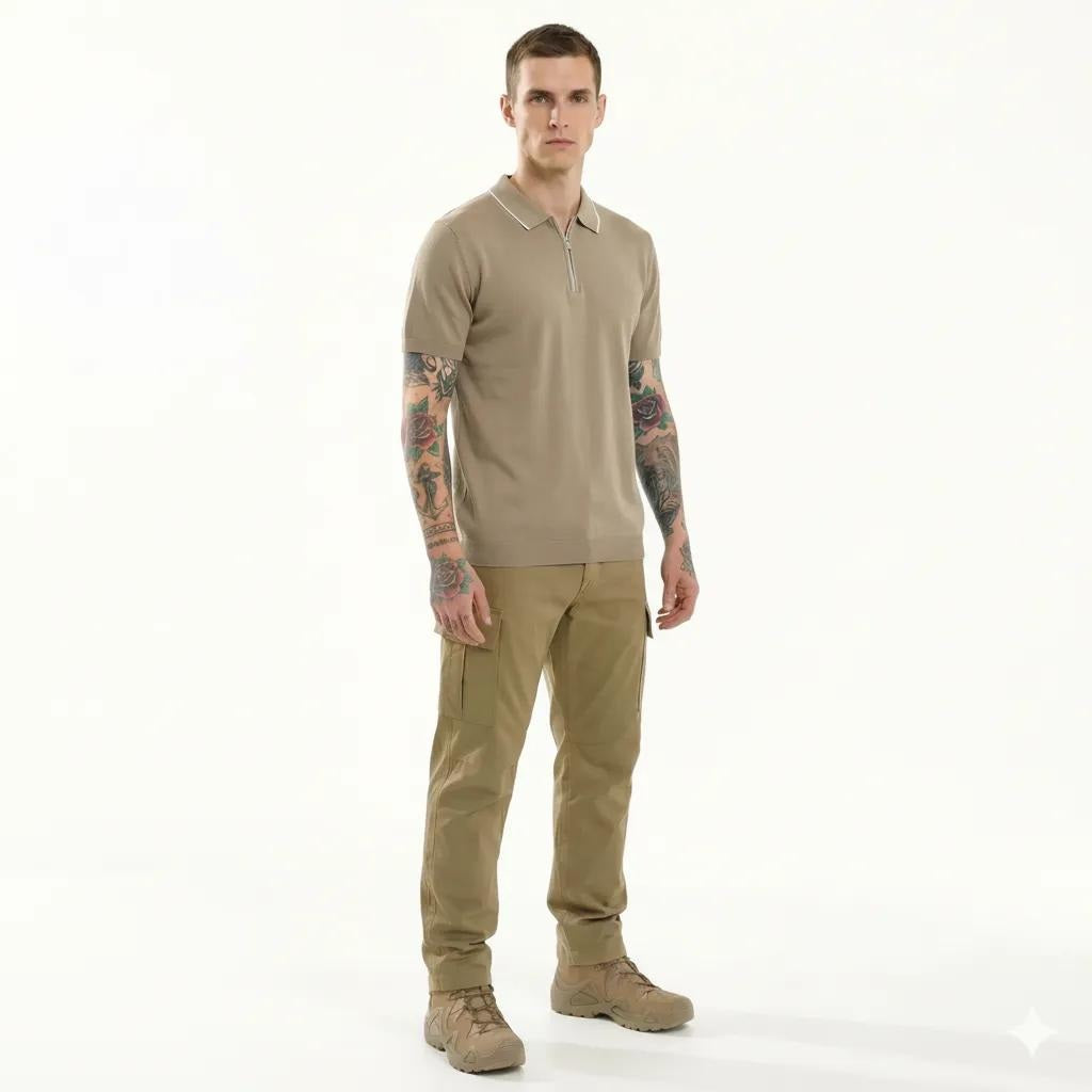 METTLE Men Khaki Polo Collar T-shirt