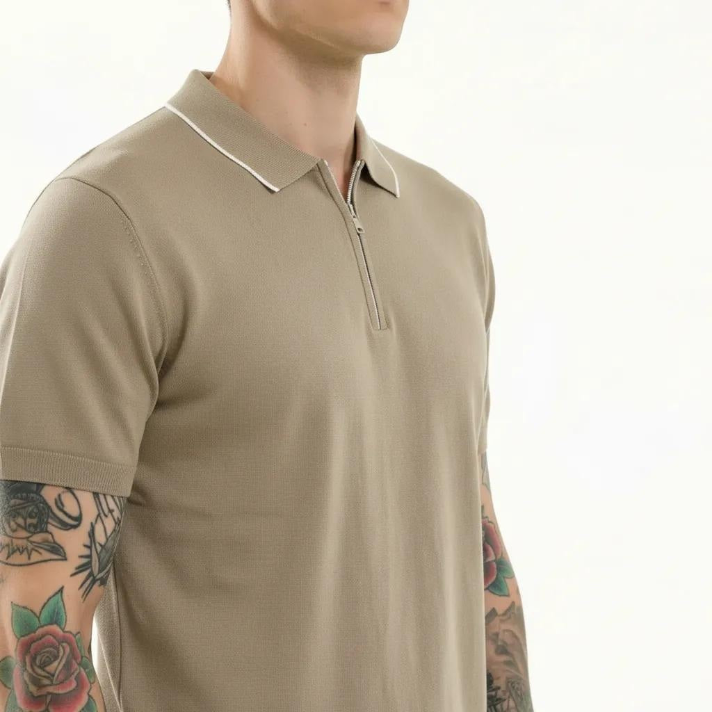 METTLE Men Khaki Polo Collar T-shirt