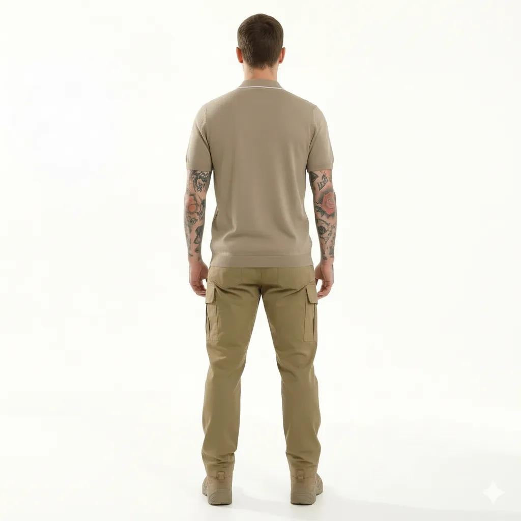 METTLE Men Khaki Polo Collar T-shirt