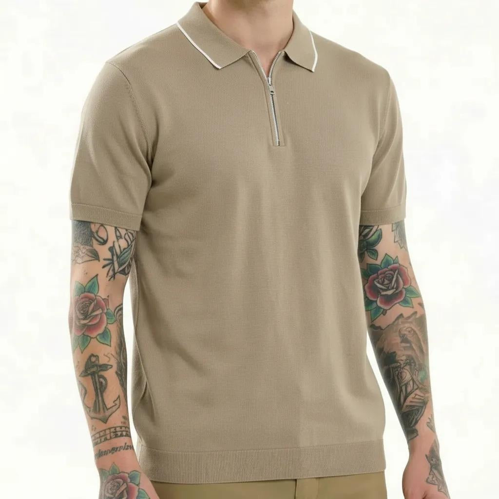 METTLE Men Khaki Polo Collar T-shirt