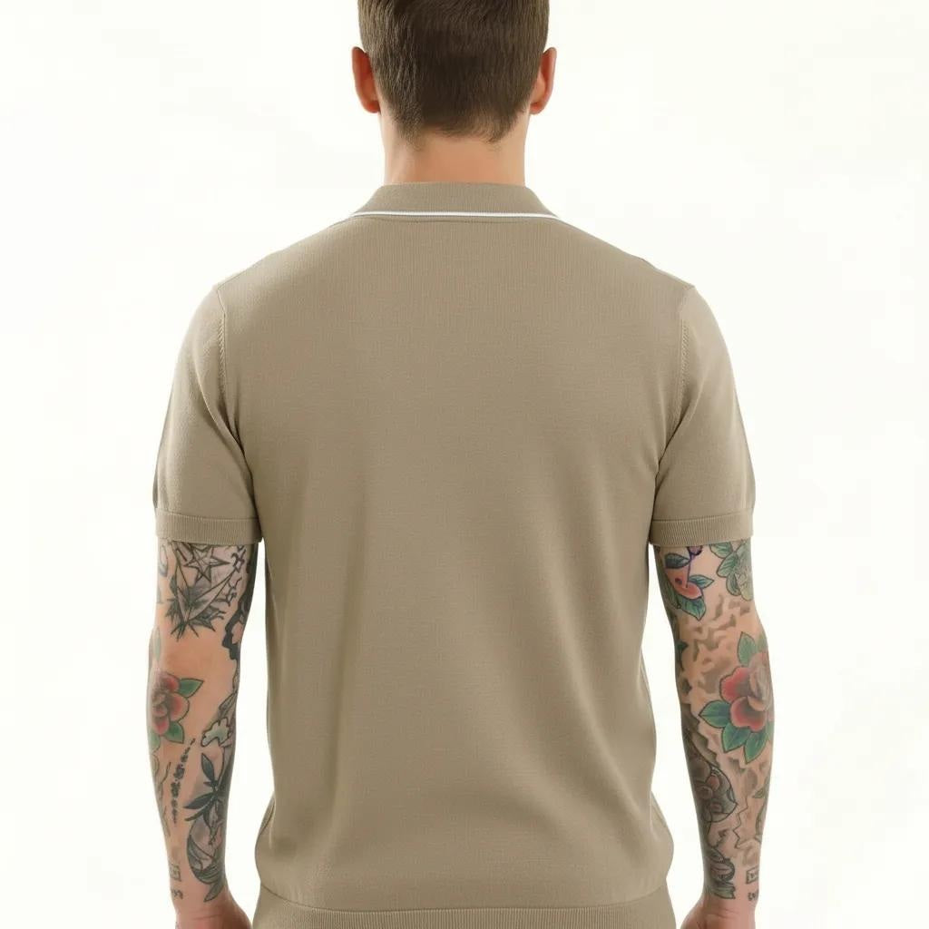 METTLE Men Khaki Polo Collar T-shirt