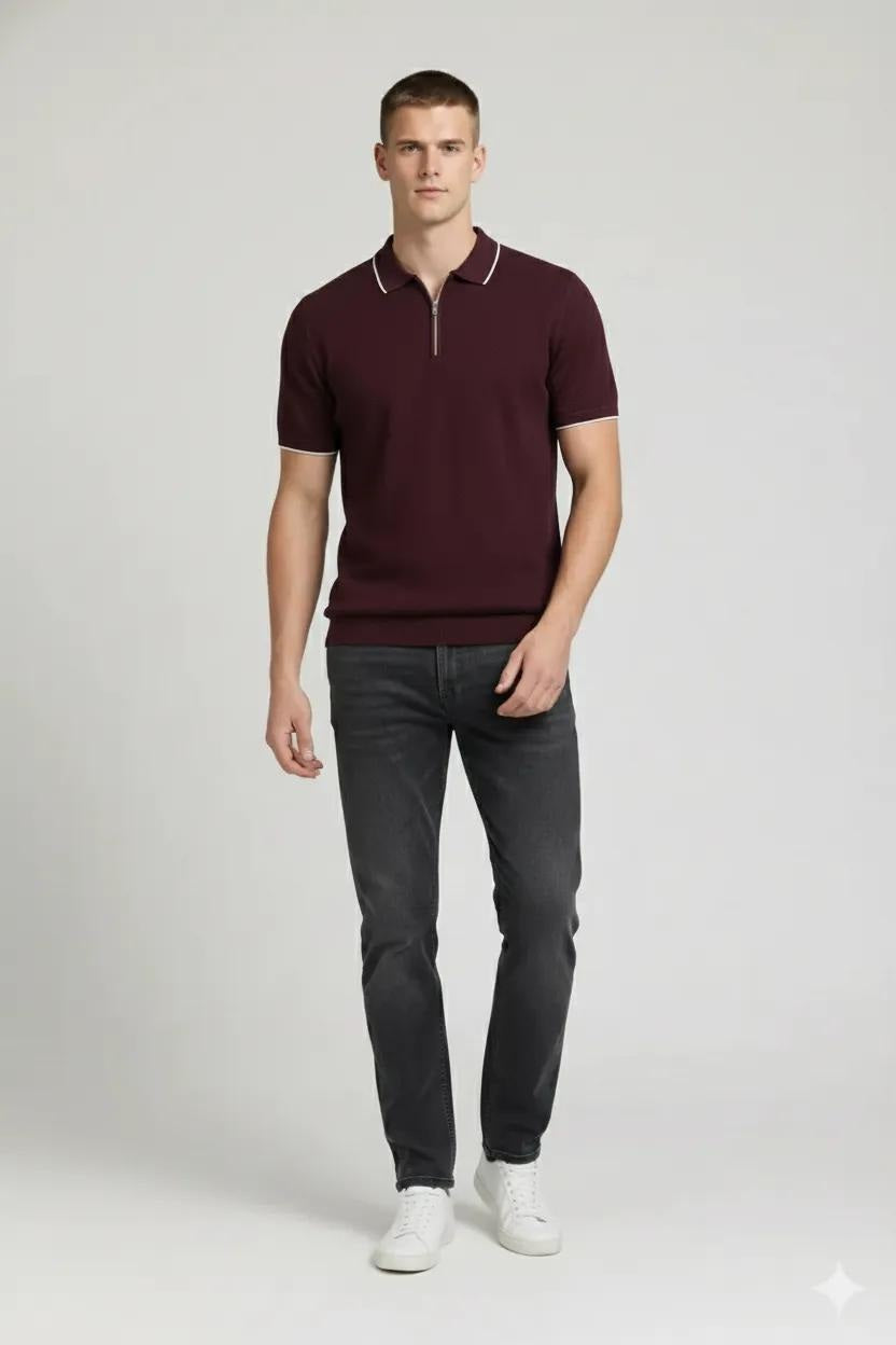 Men Wine Polo Collar T-shirt