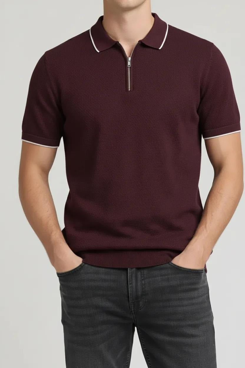 Men Wine Polo Collar T-shirt