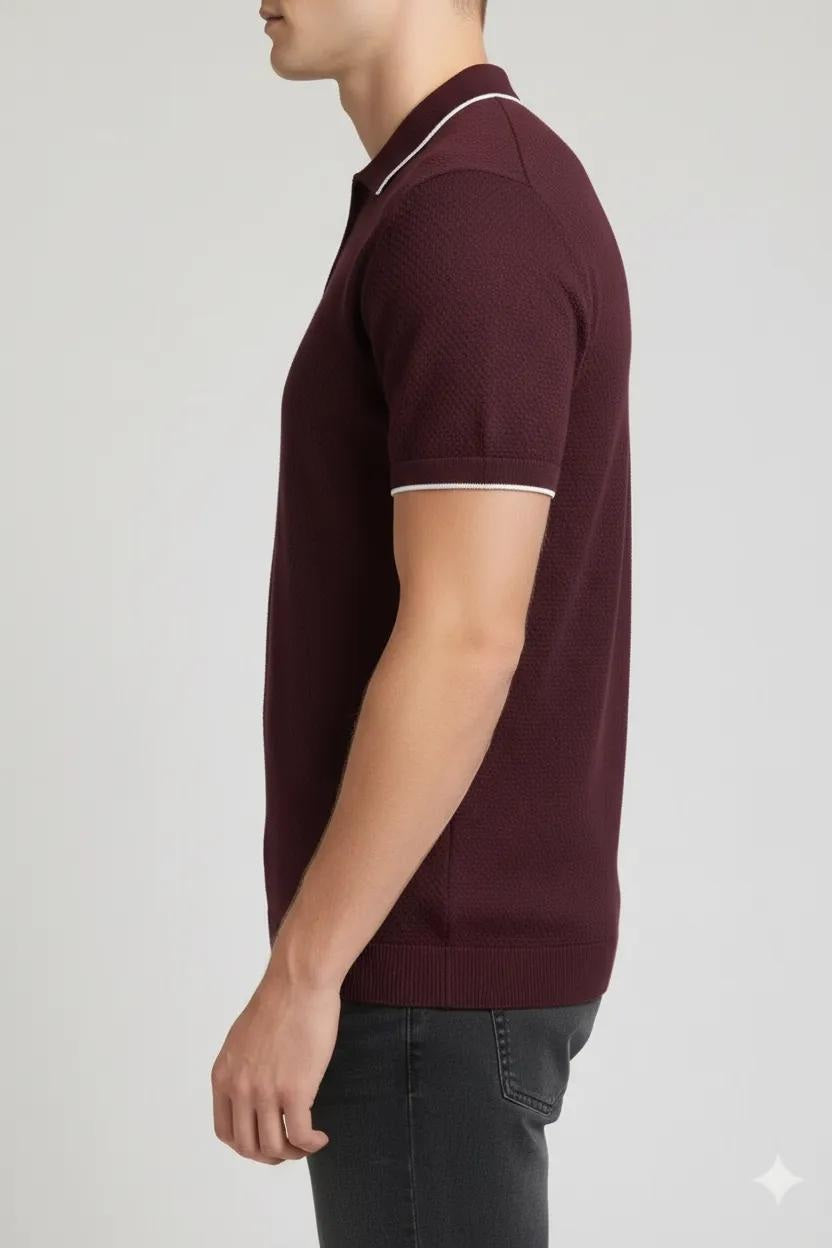 Men Wine Polo Collar T-shirt