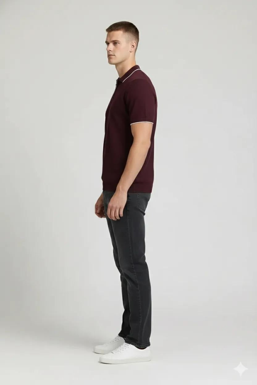 Men Wine Polo Collar T-shirt
