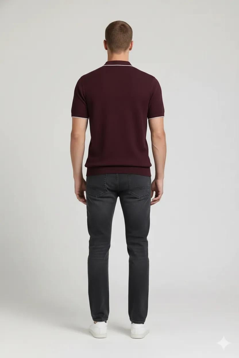 Men Wine Polo Collar T-shirt