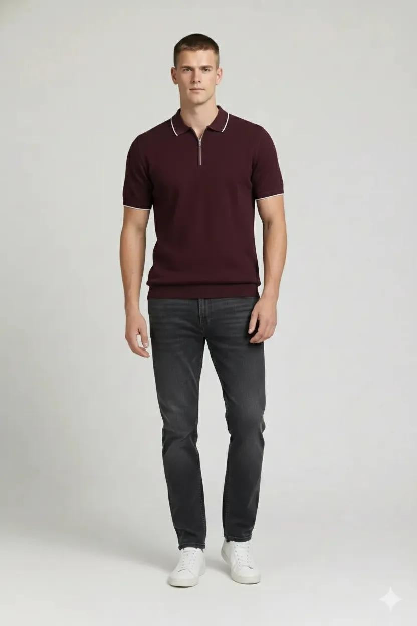 Men Wine Polo Collar T-shirt