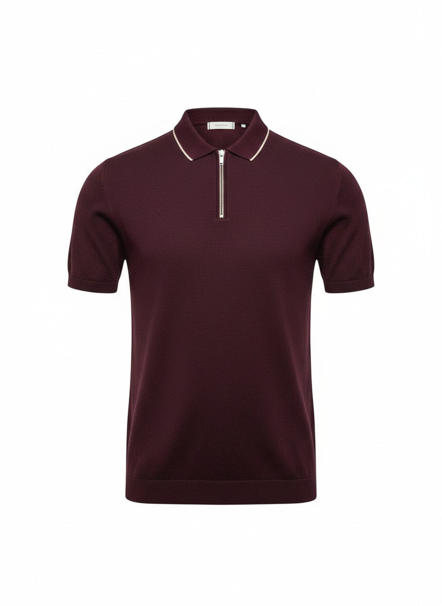 Men Wine Polo Collar T-shirt