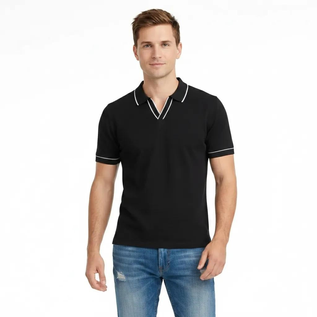 Men Black Solid Polo Collar T-shirt