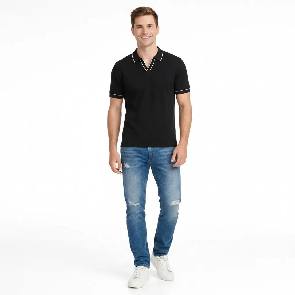 Men Black Solid Polo Collar T-shirt