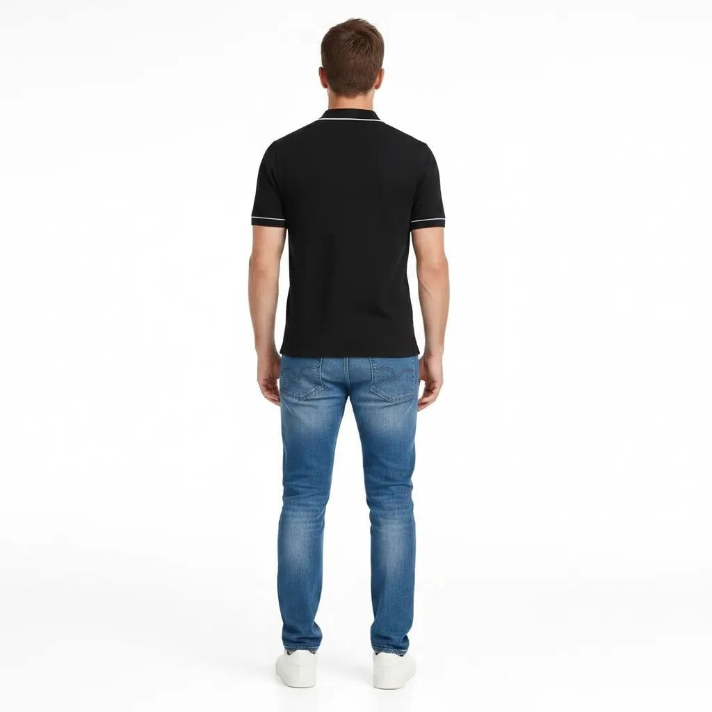 Men Black Solid Polo Collar T-shirt