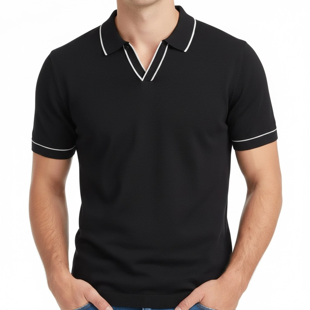 Men Black Solid Polo Collar T-shirt