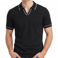 Men Black Solid Polo Collar T-shirt