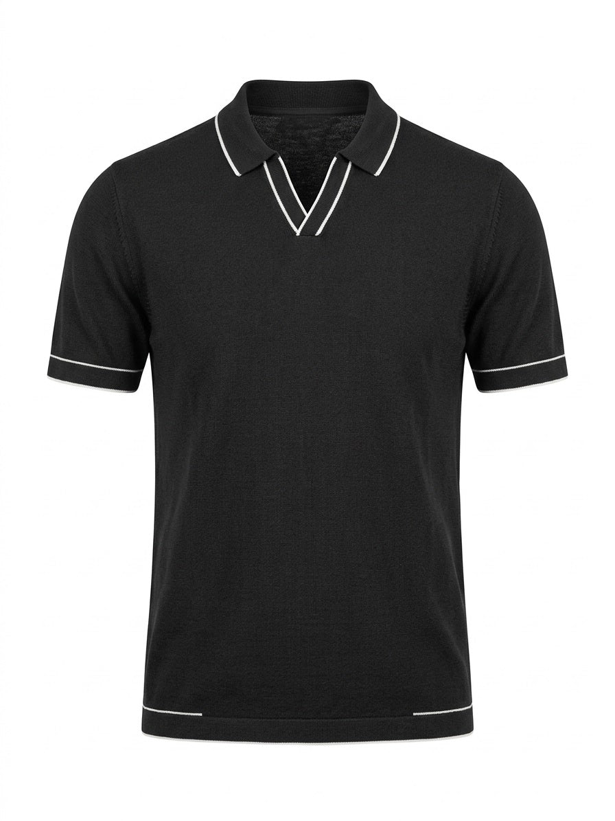 Men Black Solid Polo Collar T-shirt
