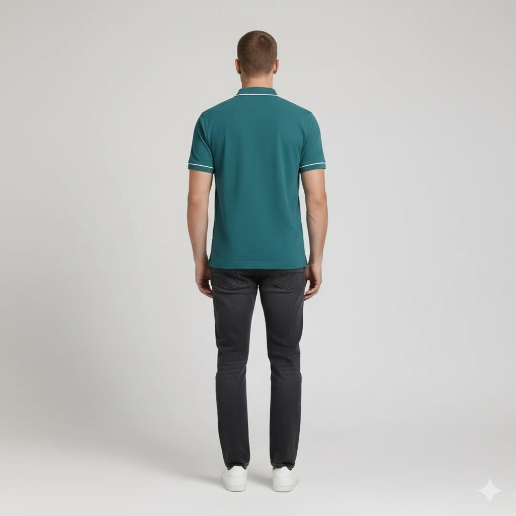 Men Bottle Green Solid Polo Collar T-shirt