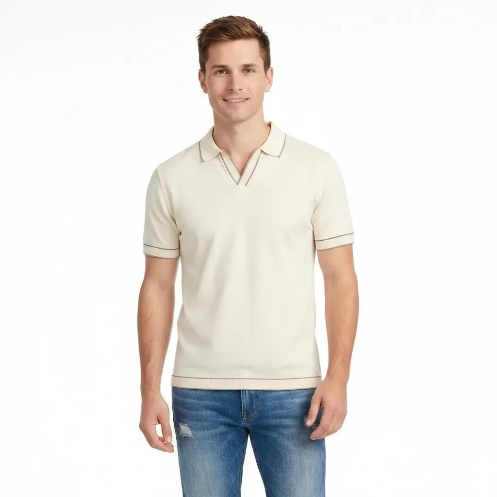Men Off White Solid Polo Collar T-shirt