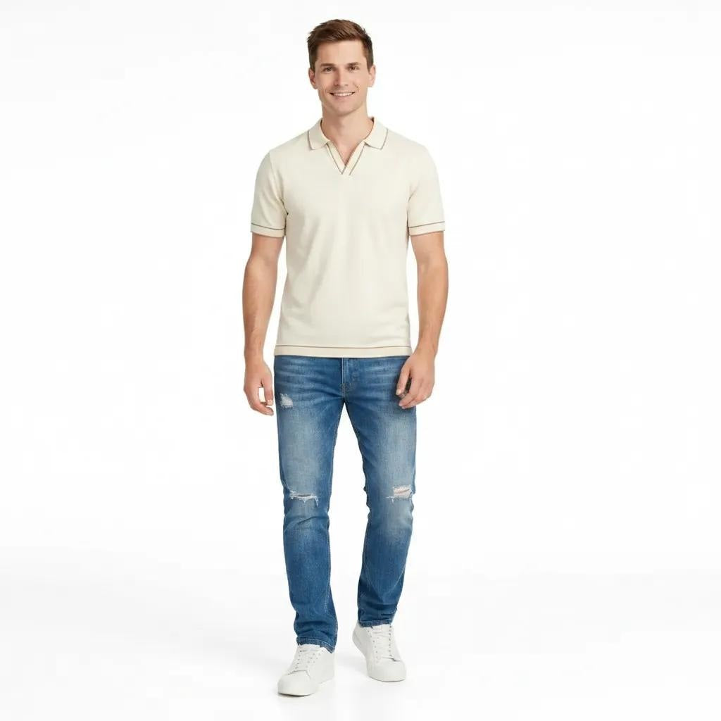Men Off White Solid Polo Collar T-shirt