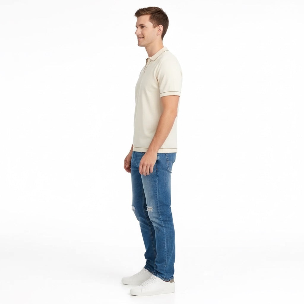 Men Off White Solid Polo Collar T-shirt