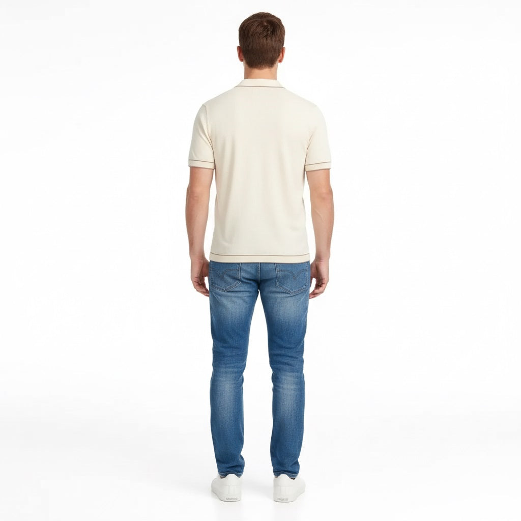 Men Off White Solid Polo Collar T-shirt
