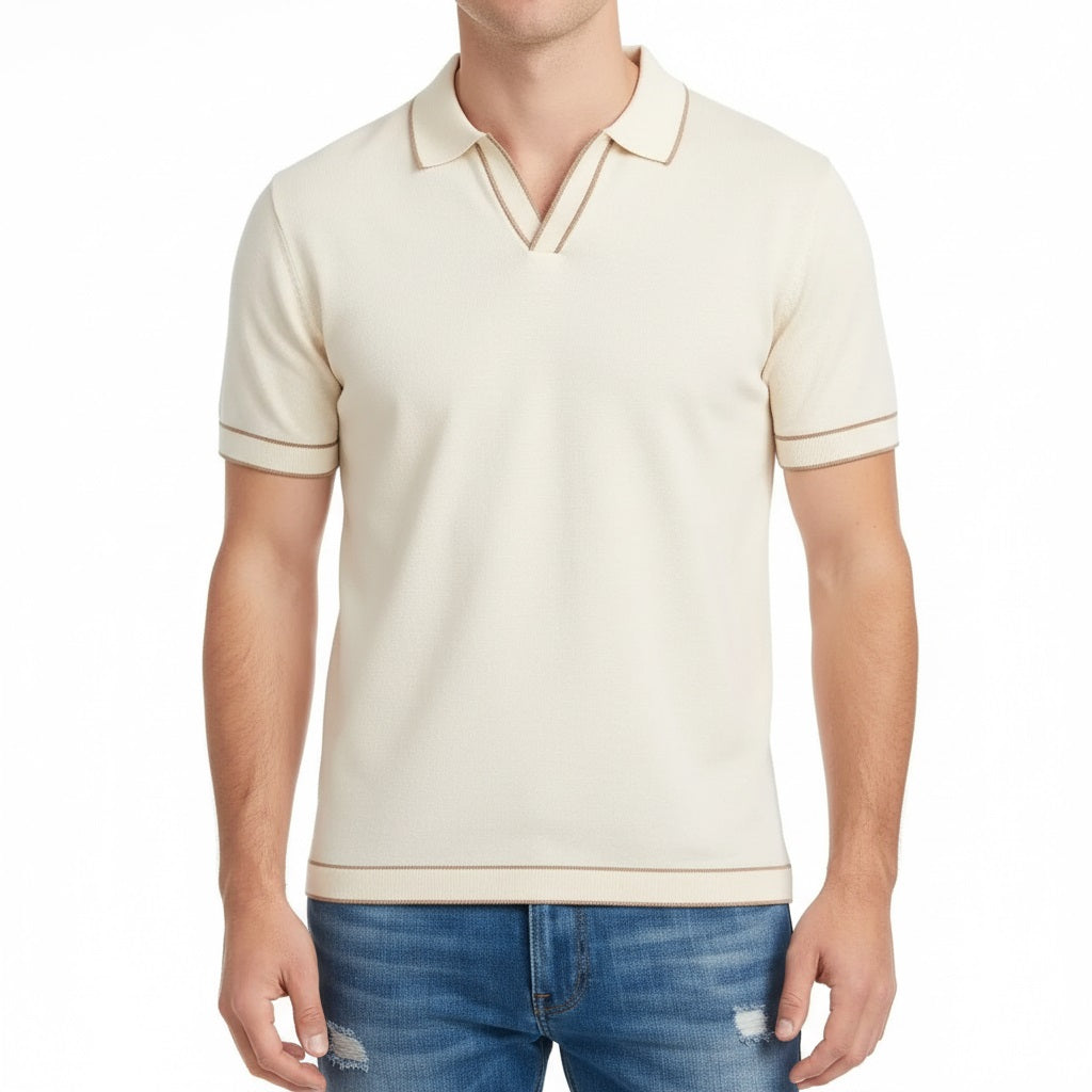 Men Off White Solid Polo Collar T-shirt