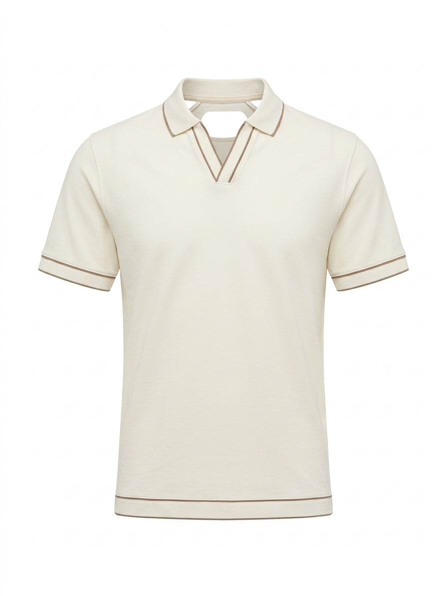 Men Off White Solid Polo Collar T-shirt