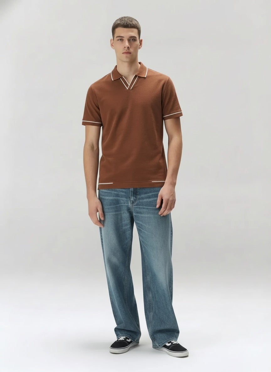 Men Tobacco Solid Polo Collar T-shirt
