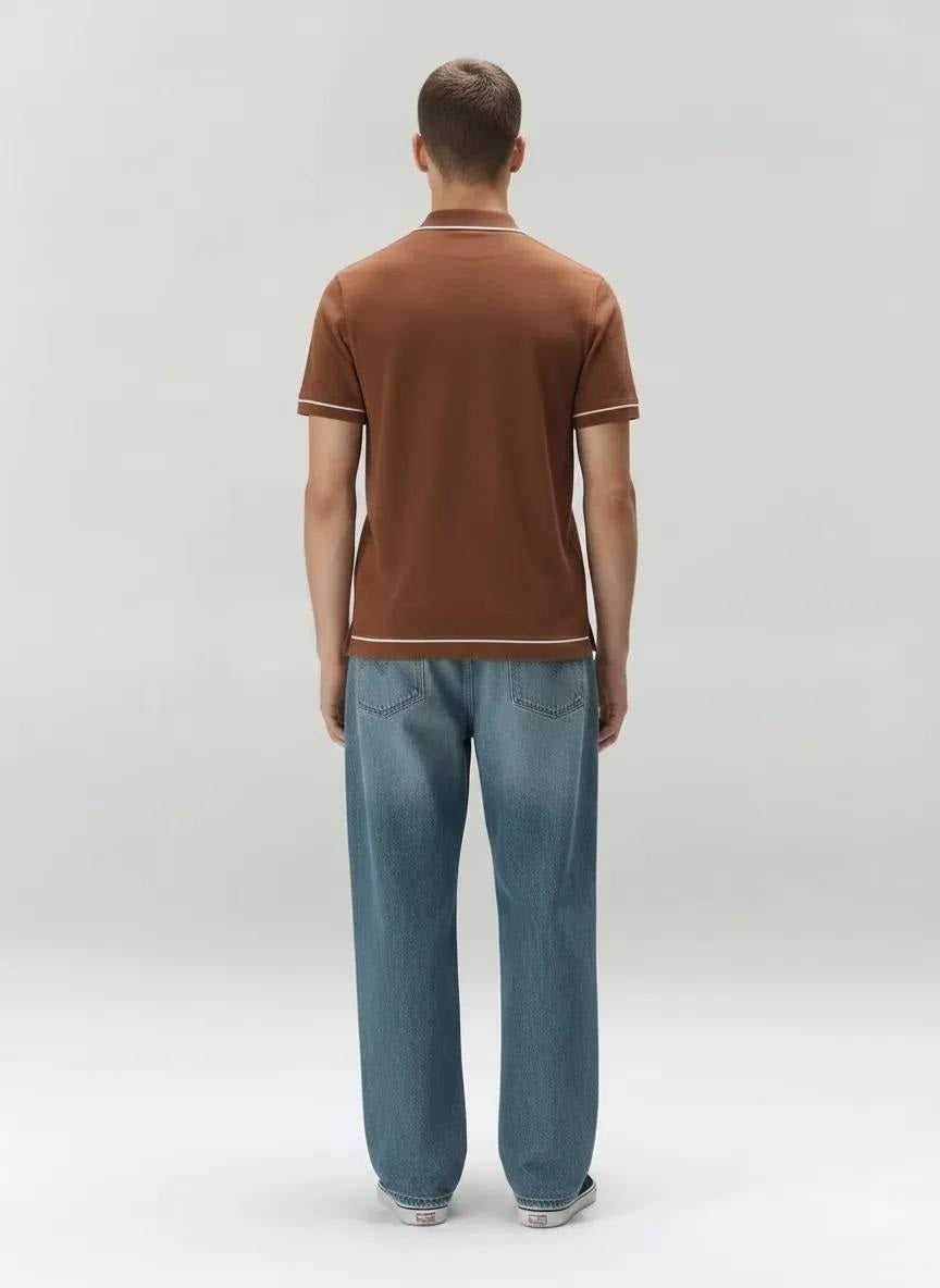 Men Tobacco Solid Polo Collar T-shirt