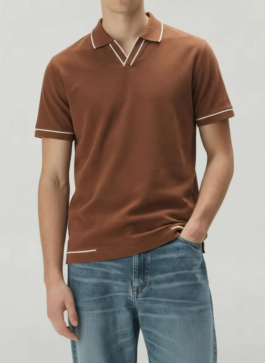 Men Tobacco Solid Polo Collar T-shirt