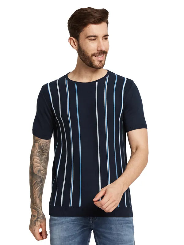 Mettle Men Round Neck Striped T-Shirt