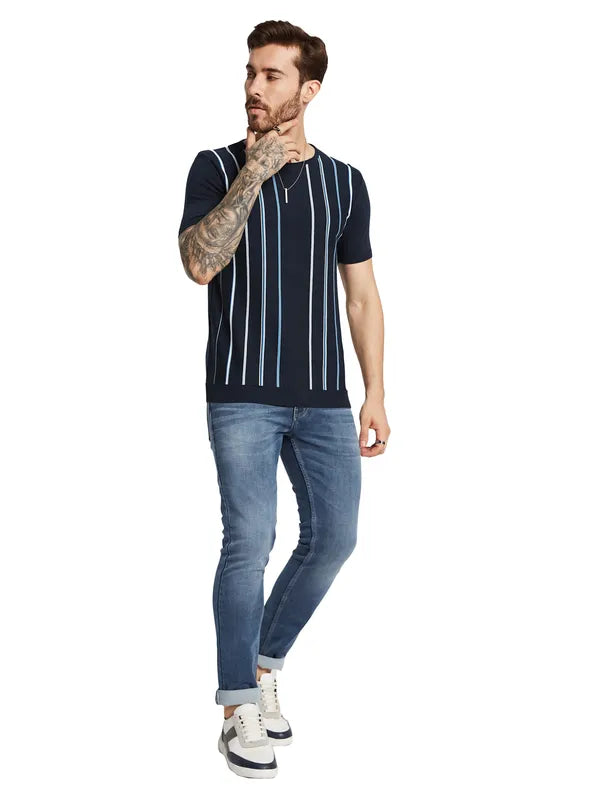 Mettle Men Round Neck Striped T-Shirt