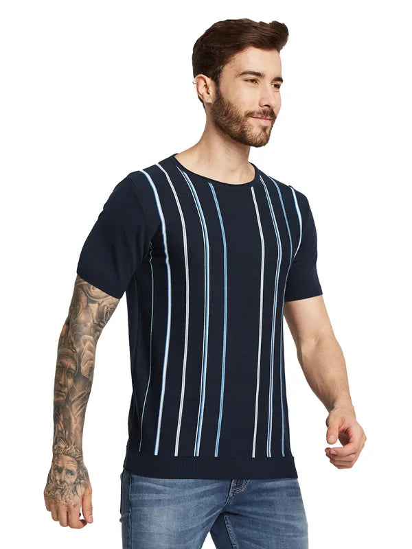 Mettle Men Round Neck Striped T-Shirt